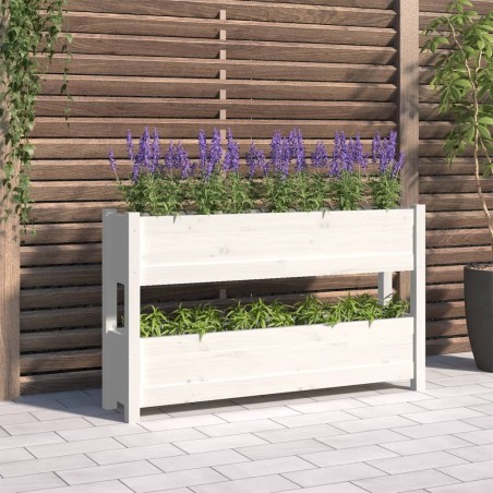 vidaXL Jardinera de madera maciza de pino blanco 112x25x66 cm