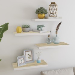 vidaXL Estante flotante pared 2 uds MDF roble y blanco 60x23,5x3,8 cm