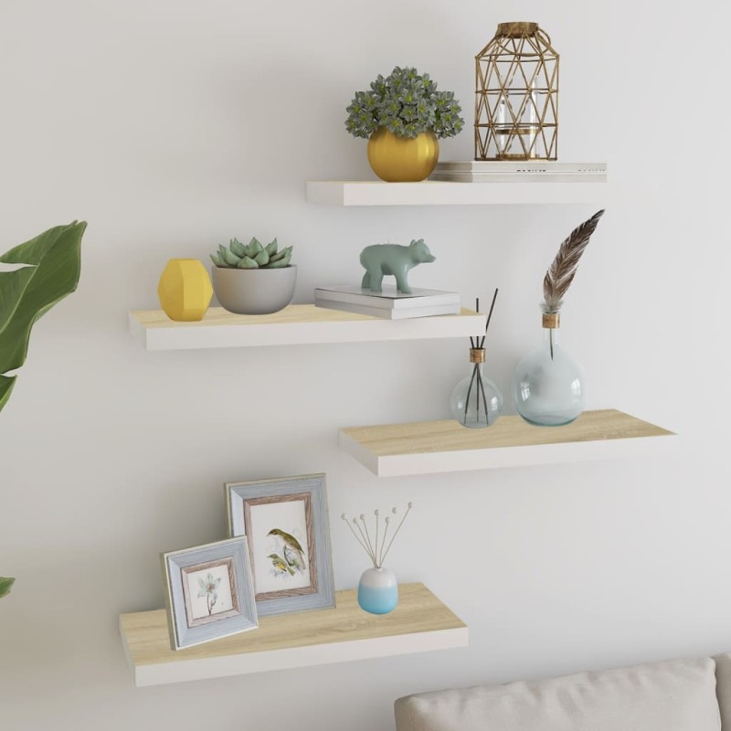 vidaXL Estante flotante pared 2 uds MDF roble y blanco 60x23,5x3,8 cm vidaXL Estante flotante pared 2 uds MDF roble y blanco 60x23,5x3,8 cm