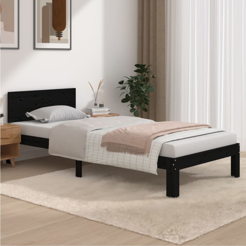 vidaXL Estructura de cama madera maciza de pino negro 90x200 cm vidaXL Estructura de cama madera maciza de pino negro 90x200 cm