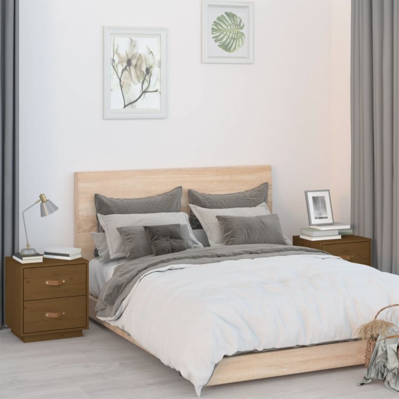 vidaXL Mesitas de noche 2 uds madera de pino marrón miel 40x34x45 cm vidaXL Mesitas de noche 2 uds madera de pino marrón miel 40x34x45 cm