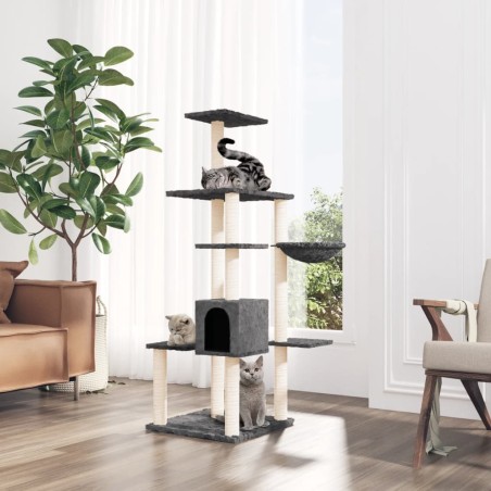 vidaXL Rascador para gatos con postes de sisal gris oscuro 142 cm