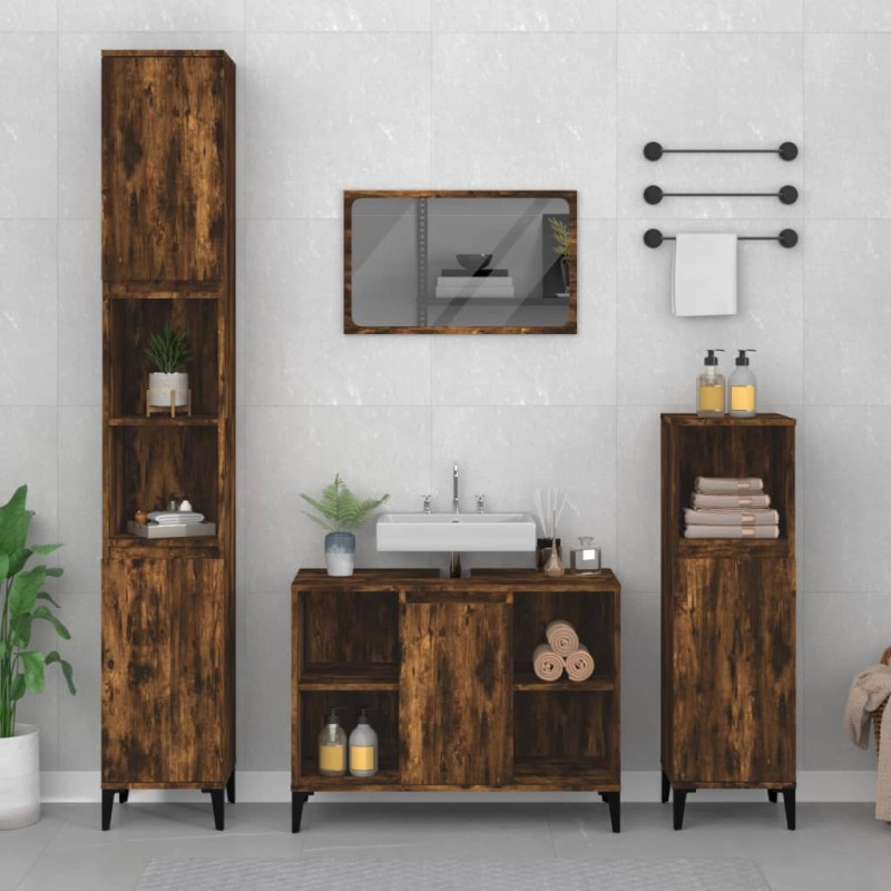 vidaXL Armario de lavabo madera contrachapada roble ahumado 80x33x60cm