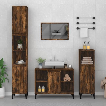 vidaXL Armario de lavabo madera contrachapada roble ahumado 80x33x60cm