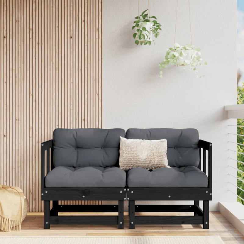 vidaXL Sofás esquineros con cojines 2 uds madera maciza de pino negro vidaXL Sofás esquineros con cojines 2 uds madera maciza de pino negro