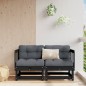 vidaXL Sofás esquineros con cojines 2 uds madera maciza de pino negro vidaXL Sofás esquineros con cojines 2 uds madera maciza de pino negro