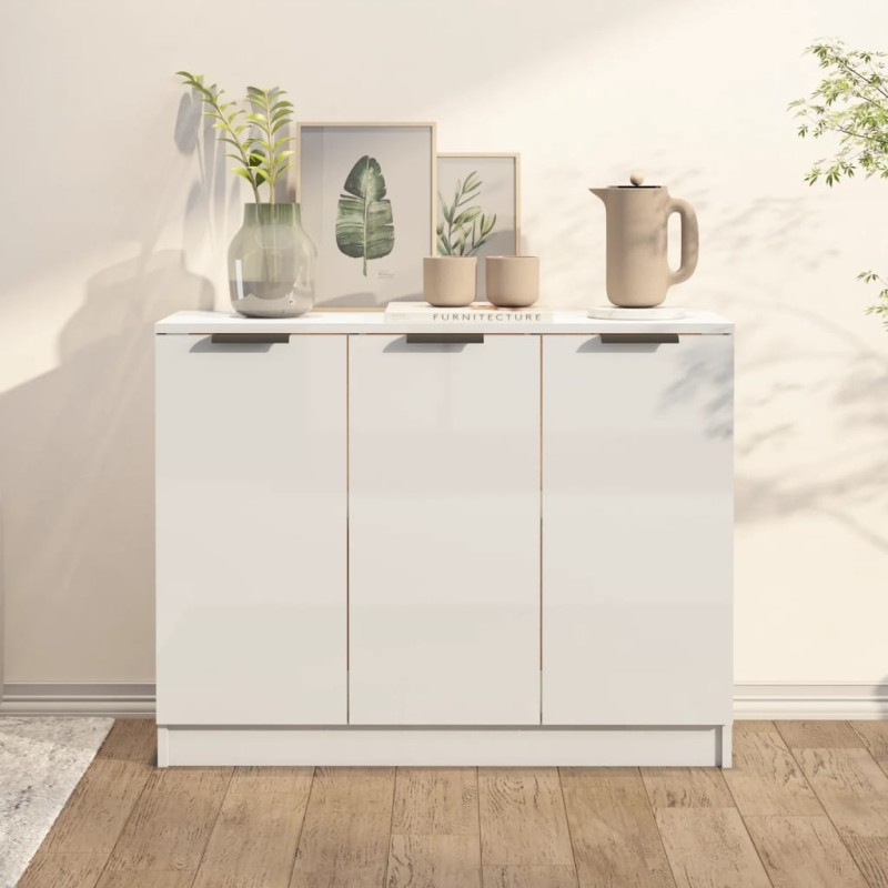 vidaXL Aparador de madera contrachapada blanco brillante 90,5x30x70 cm vidaXL Aparador de madera contrachapada blanco brillante 90,5x30x70 cm
