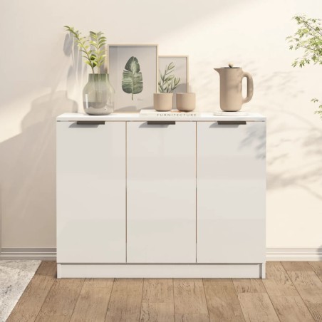 vidaXL Aparador de madera contrachapada blanco brillante 90,5x30x70 cm
