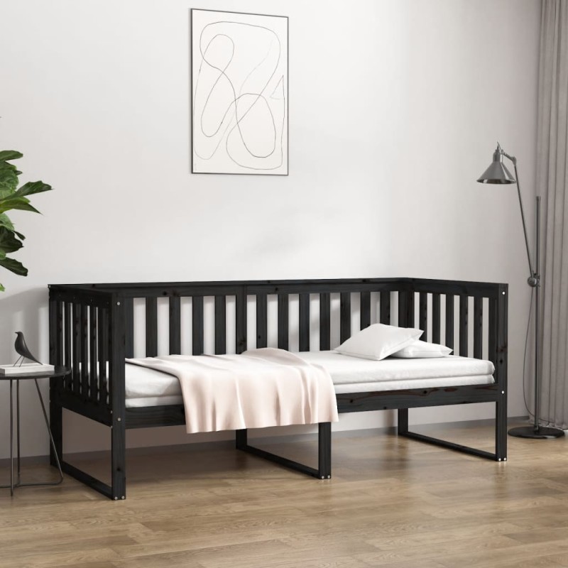 vidaXL Sofá cama de madera maciza de pino negro 100x200 cm vidaXL Sofá cama de madera maciza de pino negro 100x200 cm