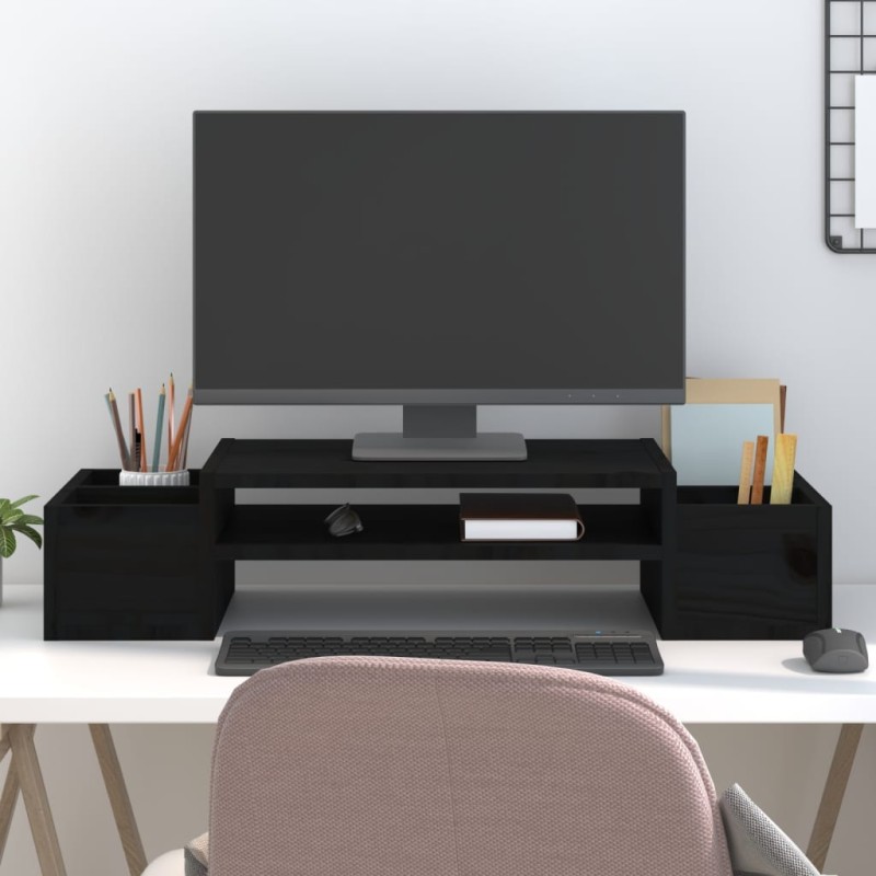 vidaXL Soporte para monitor madera maciza de pino negro 70x27,5x15 cm vidaXL Soporte para monitor madera maciza de pino negro 70x27,5x15 cm