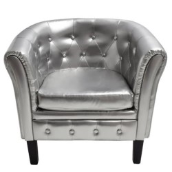 vidaXL Sillón con diseño de cubo cuero sintético plateado