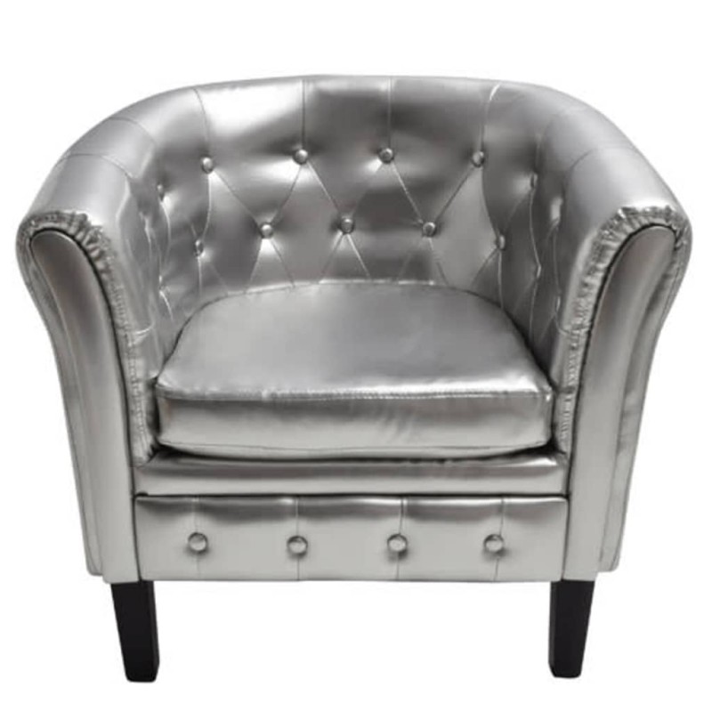 vidaXL Sillón con diseño de cubo cuero sintético plateado vidaXL Sillón con diseño de cubo cuero sintético plateado
