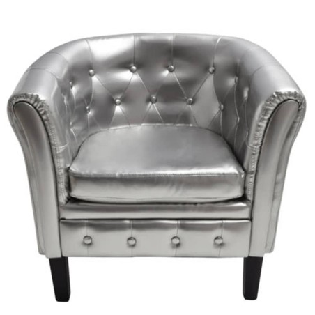 vidaXL Sillón con diseño de cubo cuero sintético plateado
