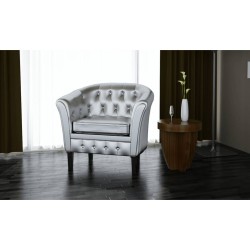 vidaXL Sillón con diseño de cubo cuero sintético plateado