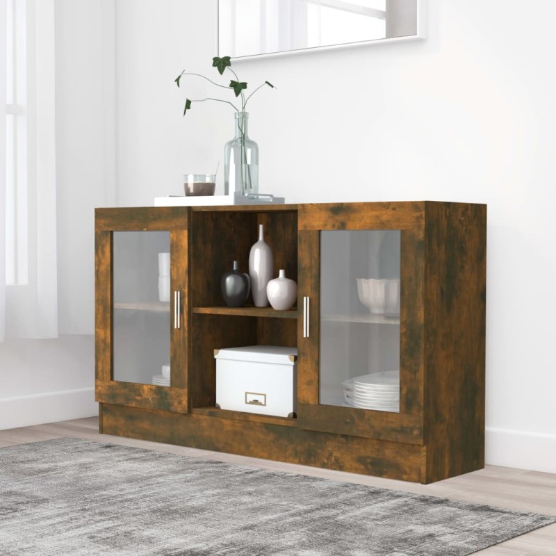 vidaXL Vitrina madera contrachapada roble ahumado 120x30,5x70 cm vidaXL Vitrina madera contrachapada roble ahumado 120x30,5x70 cm