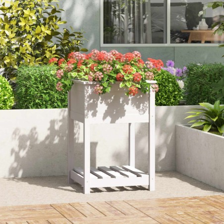 vidaXL Jardinera con estante madera maciza de pino blanco 54x54x81 cm