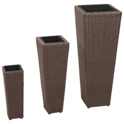 vidaXL Conjunto de arriates 3 piezas ratán sintético marrón