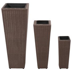 vidaXL Conjunto de arriates 3 piezas ratán sintético marrón