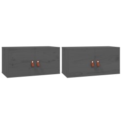 vidaXL Armarios de pared 2 uds madera maciza de pino gris 60x30x30 cm