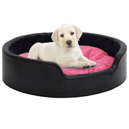 vidaXL Cama de perros felpa y cuero sintético negro y rosa 99x89x21 cm