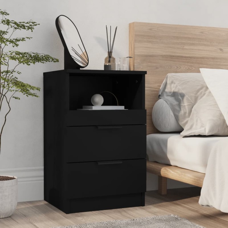 vidaXL Mesita de noche madera contrachapada color negro vidaXL Mesita de noche madera contrachapada color negro