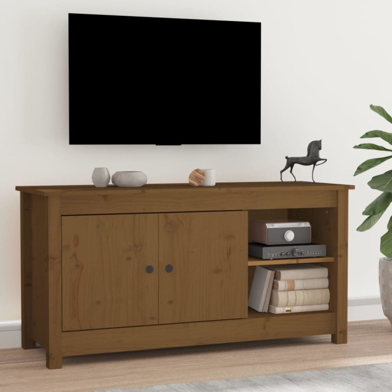 vidaXL Mueble de TV madera maciza de pino marrón miel 103x36,5x52 cm vidaXL Mueble de TV madera maciza de pino marrón miel 103x36,5x52 cm