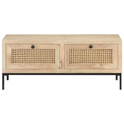 vidaXL Mesa de centro madera maciza mango y caña natural 90x50x37 cm