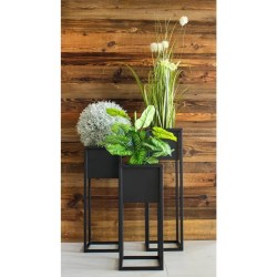 H&S Collection Macetero sobre soporte de metal negro 70 cm