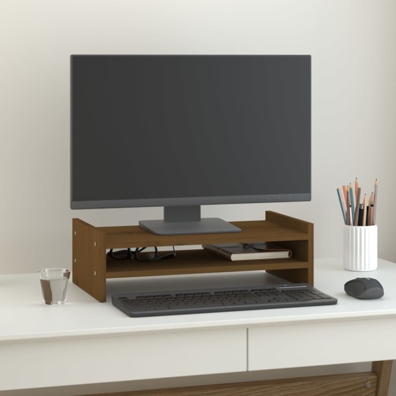vidaXL Soporte de monitor madera maciza pino marrón miel 50x27x15 cm vidaXL Soporte de monitor madera maciza pino marrón miel 50x27x15 cm