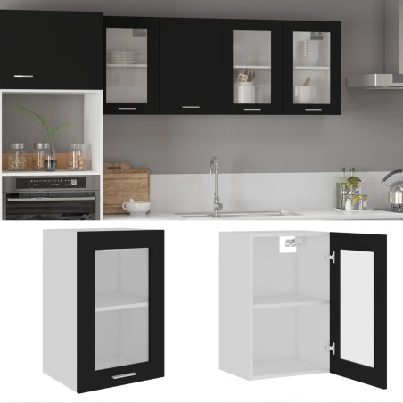 vidaXL Armario colgante cristal madera contrachapada negro 40x31x60 cm