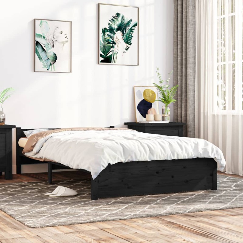 vidaXL Estructura de cama madera maciza doble pequeña negra 120x190 cm vidaXL Estructura de cama madera maciza doble pequeña negra 120x190 cm