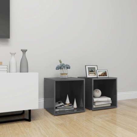 vidaXL Muebles TV 2 uds madera contrachapada gris brillo 37x35x37 cm