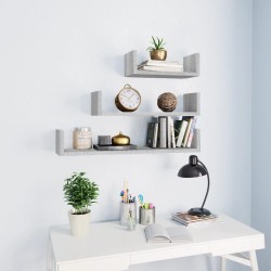 vidaXL Estantes de pared 3 unidades madera contrachapada gris Sonoma