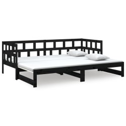 vidaXL Sofá cama extraíble madera maciza de pino negro 2x(90x200) cm 
