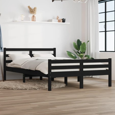 vidaXL Estructura de cama doble pequeña madera maciza negra 120x190 cm