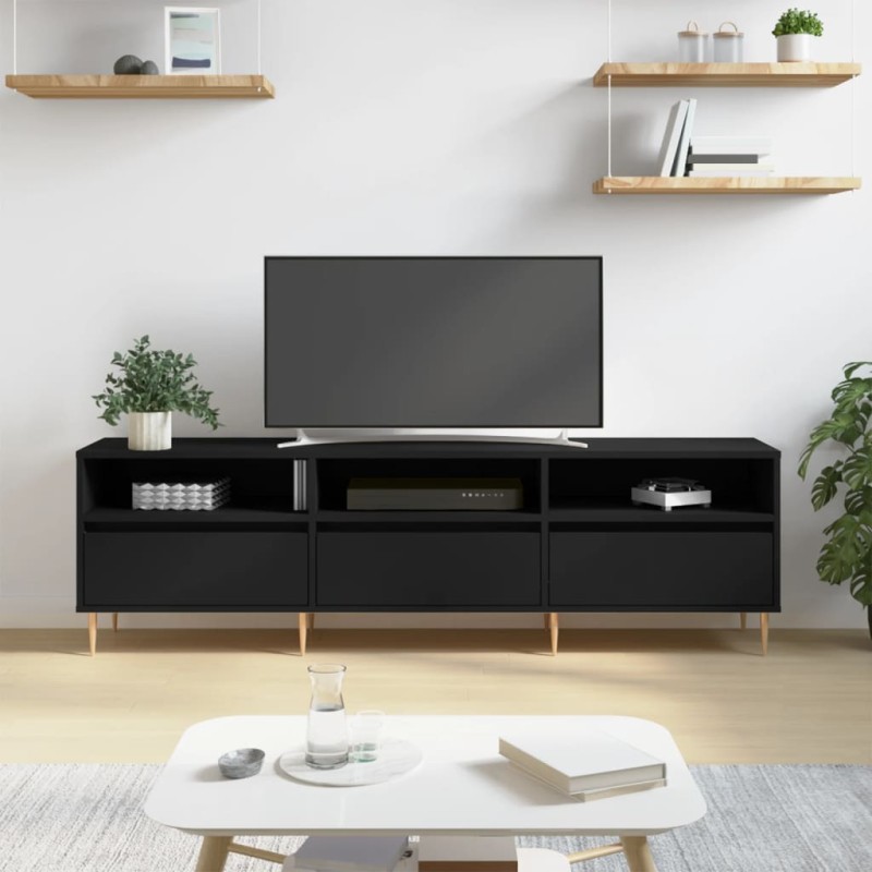 vidaXL Mueble de TV madera contrachapada negro 150x30x44,5 cm vidaXL Mueble de TV madera contrachapada negro 150x30x44,5 cm