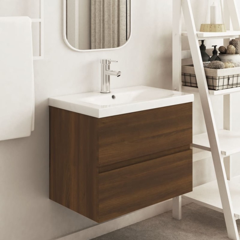 vidaXL Mueble de lavabo madera contrachapada roble marrón 60x38,5x45cm vidaXL Mueble de lavabo madera contrachapada roble marrón 60x38,5x45cm