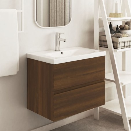 vidaXL Mueble de lavabo madera contrachapada roble marrón 60x38,5x45cm