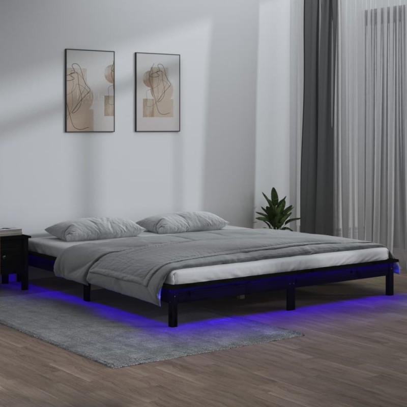 vidaXL Estructura de cama doble con LED madera maciza negra 120x190 cm vidaXL Estructura de cama doble con LED madera maciza negra 120x190 cm