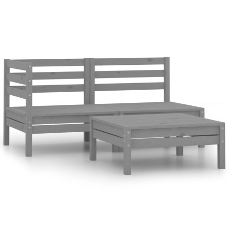 vidaXL Conjunto de muebles de jardín 3 piezas madera maciza pino gris