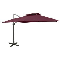 vidaXL Sombrilla voladiza con doble techo rojo burdeos 300x300 cm
