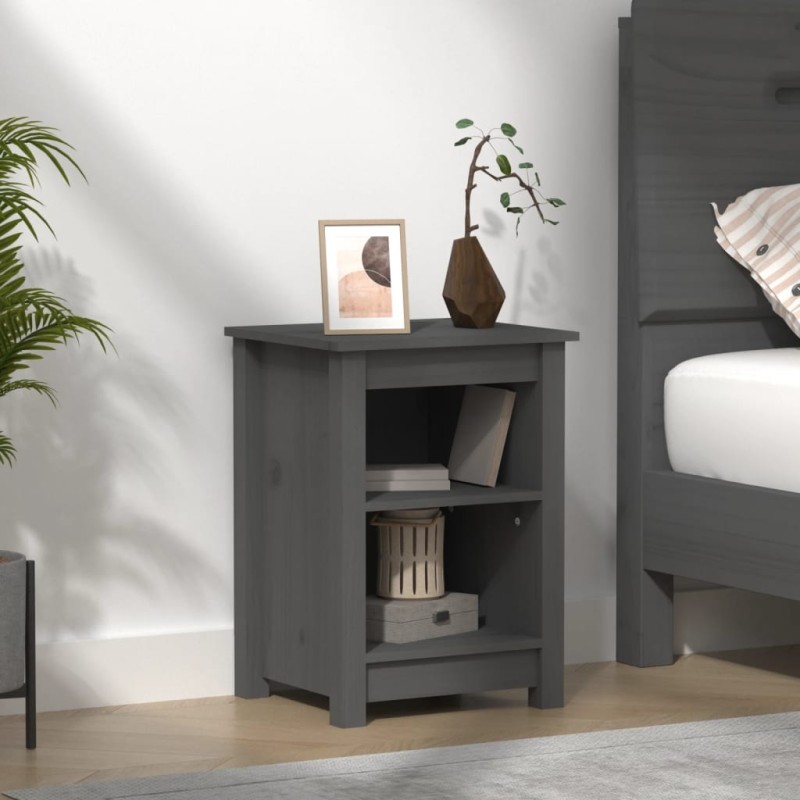 vidaXL Mesita de noche madera maciza de pino gris 40x35x55 cm vidaXL Mesita de noche madera maciza de pino gris 40x35x55 cm