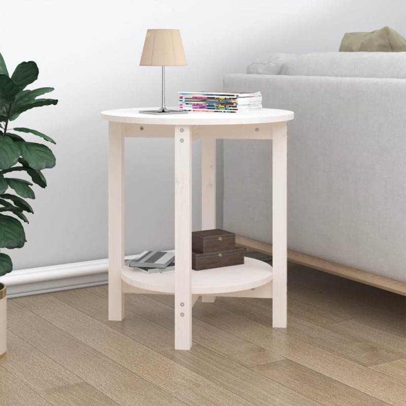 vidaXL Mesa de centro de madera maciza de pino blanco Ø55x60 cm vidaXL Mesa de centro de madera maciza de pino blanco Ø55x60 cm