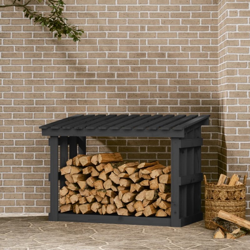 vidaXL Leñero de madera maciza de pino gris 108x64,5x77 cm vidaXL Leñero de madera maciza de pino gris 108x64,5x77 cm