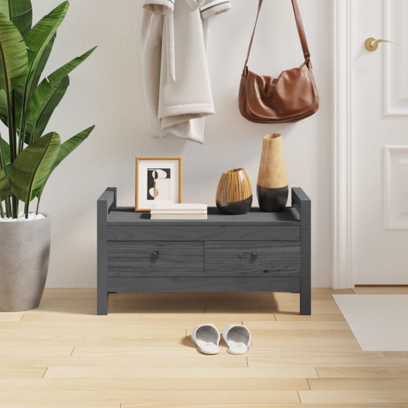vidaXL Banco de recibidor madera maciza de pino gris 80x40x43 cm vidaXL Banco de recibidor madera maciza de pino gris 80x40x43 cm