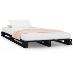 vidaXL Cama de palets madera maciza de pino negra 100x200 cm