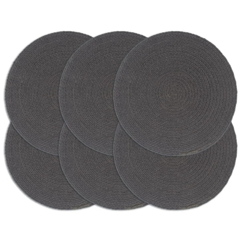 vidaXL Mantel individual redondo 6 uds algodón gris oscuro liso 38 cm vidaXL Mantel individual redondo 6 uds algodón gris oscuro liso 38 cm