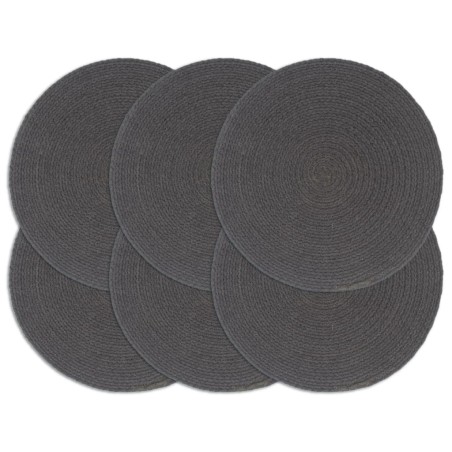 vidaXL Mantel individual redondo 6 uds algodón gris oscuro liso 38 cm 