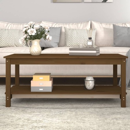 vidaXL Mesa de centro madera maciza de pino marrón miel 110x55x45 cm