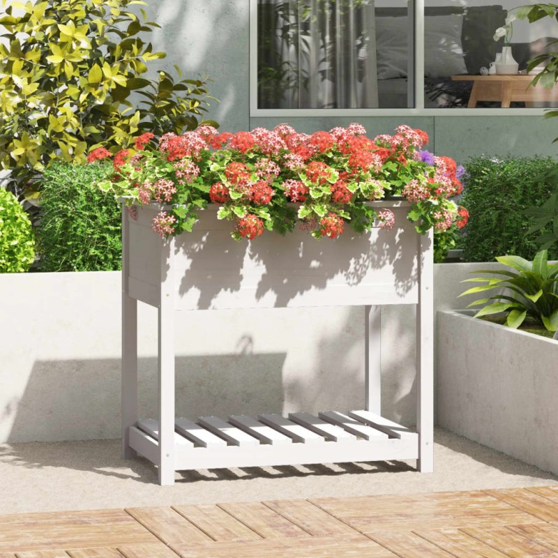 vidaXL Jardinera con estante madera maciza de pino blanco 82,5x54x81cm